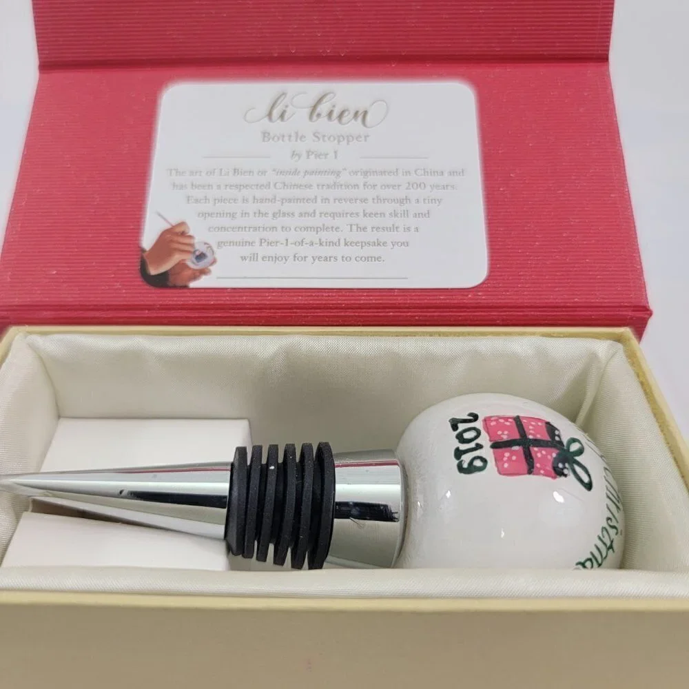Pier 1 Imports Li Bien Hand Painted Bottle Stopper MERRY CHRISTMAS 2019 Topper